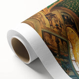 Scenic rolled canvas depicting a majestic castle surrounded by lush landscapes, featuring vibrant colors and detailed textures, packaged securely in a cardboard tube.
