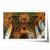 Rolled print showcasing a vibrant landscape with a majestic castle set against a serene sky, elegantly packaged for safe delivery and display. This artwork enhances any home decor with its rich colors and intricate details.