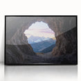 Framed acrylic artwork depicting a stunning cave landscape with intricate details, featuring a sleek black frame, perfect for home decor enhancement.
