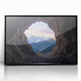 Framed acrylic artwork depicting a stunning cave landscape with intricate details, featuring a sleek black frame, perfect for home decor enhancement.