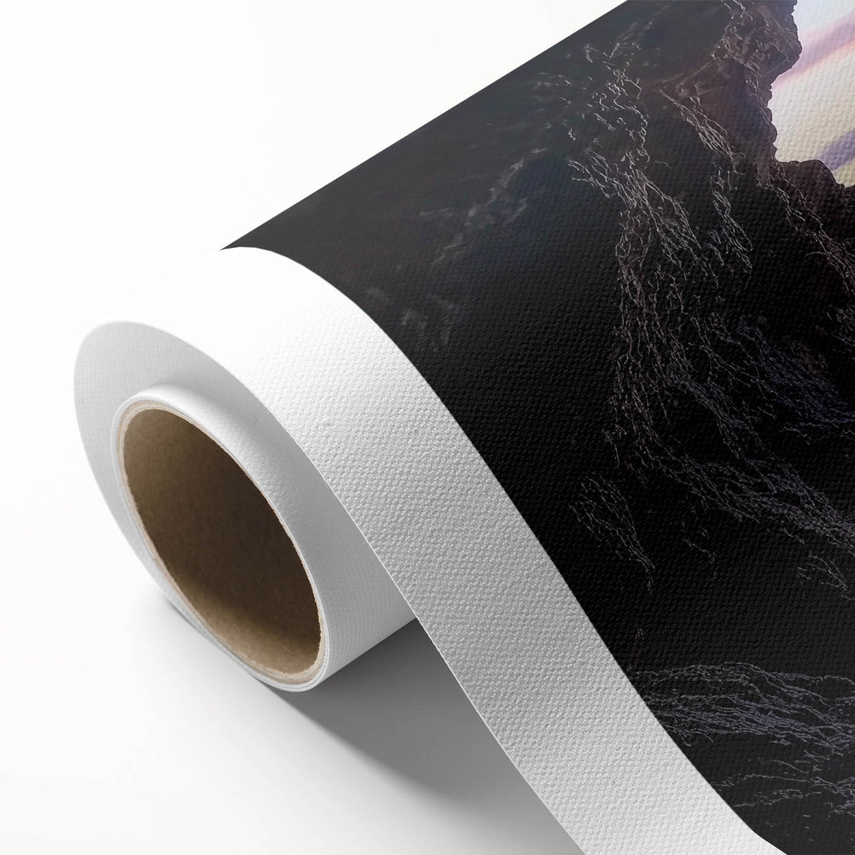 Rolled canvas artwork depicting a stunning cave landscape in vibrant colors, showcasing intricate details and textures, ideal for enhancing home decor.