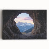 Stretched canvas artwork showcasing a serene landscape with caves and vibrant colors, ideal for enhancing modern home decor and creating a tranquil atmosphere.