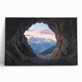 Stretched canvas artwork depicting a serene landscape with caves, featuring earthy tones and intricate details, perfect for home decor and nature enthusiasts.