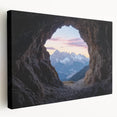 Stretched canvas artwork depicting a serene landscape of caves, showcasing earthy tones and intricate textures, perfect for enhancing home decor and creating a tranquil atmosphere. Ideal for nature lovers seeking unique wall art.