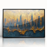 Luxury Skyline Office Wall Art – Gold & Navy Corporate Decor