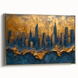 Luxury Skyline Office Wall Art – Gold & Navy Corporate Decor