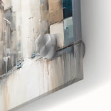 Close-up of abstract architecture wall art design on acrylic glass, showcasing vibrant geometric patterns and textures, ideal for modern home decor.