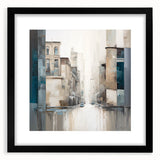 Abstract architecture wall art framed in black with a white mat, showcasing geometric shapes and lines, perfect for contemporary home decor.