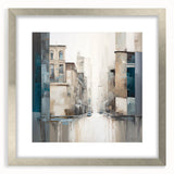 Abstract architectural wall art print featuring a silver frame and mat, showcasing geometric shapes and lines that create a modern aesthetic for home decor.