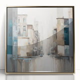 Framed abstract architecture wall art featuring gold accents and sleek acrylic design, perfect for modern home decor. Ideal for adding a touch of elegance to living spaces.