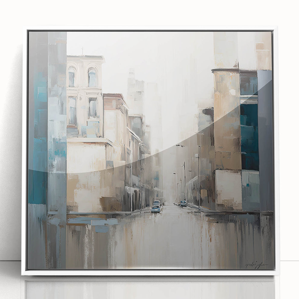 Framed abstract architecture wall art in white acrylic, showcasing intricate geometric patterns and modern design elements, perfect for contemporary home decor.