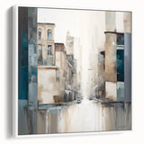 Abstract architectural wall art framed canvas showcasing a minimalist design in white, featuring geometric patterns and modern aesthetics, ideal for contemporary decor.