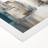 Abstract architectural wall art printed on rolled canvas, showcasing dynamic geometric shapes in bold colors, ideal for modern home decor.