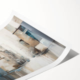 Abstract architecture wall art print showcasing geometric shapes and vibrant colors, rolled and ready for display in a protective cardboard tube. Perfect for modern decor enthusiasts.