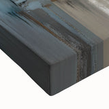 Abstract architectural wall art on stretched canvas, showcasing intricate geometric patterns in shades of blue and gold, ideal for modern interiors.