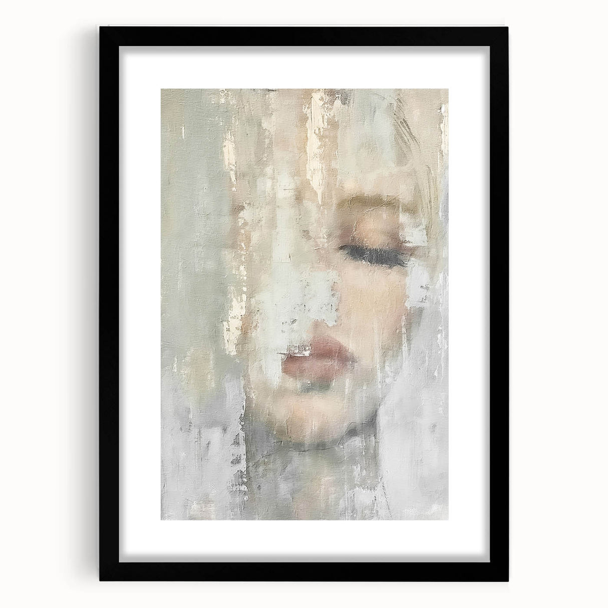Abstract figurative wall art framed in black, showcasing bold colors and dynamic shapes, ideal for modern home decor and artistic expression in living spaces.