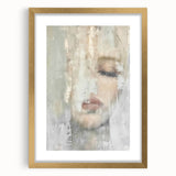 Abstract figurative wall art print in a sleek gold frame with a mat, showcasing fluid shapes and vibrant colors, ideal for modern home decor.