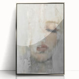 Framed abstract figurative wall art in silver acrylic, showcasing dynamic shapes and modern design, perfect for contemporary home decor and artistic expression.