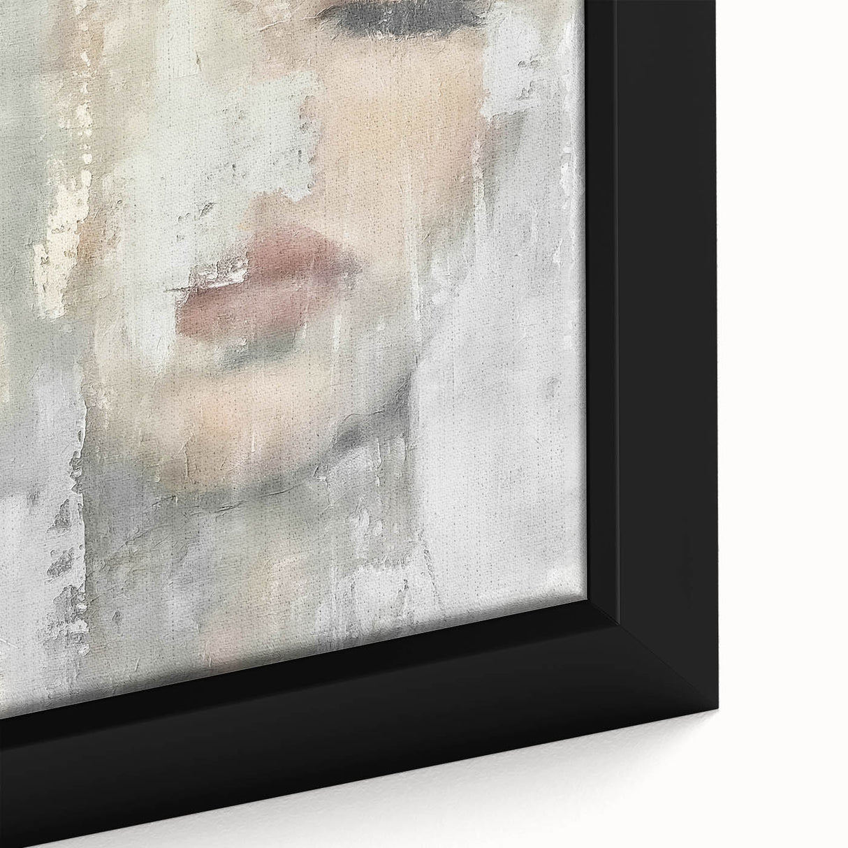 Close-up of an abstract figurative wall art piece showcasing vibrant colors and intricate patterns, elegantly framed on a canvas, perfect for modern home decor.