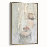 Framed abstract figurative wall art featuring gold accents, displayed from a side view, showcasing elegant design and texture perfect for modern decor.