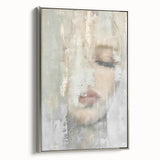 Framed abstract figurative wall art featuring dynamic silver tones and elegant lines, showcased from a side view against a neutral backdrop, ideal for modern decor.