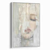 Framed abstract figurative wall art in a sleek white frame, showcasing vibrant colors and unique shapes, perfect for modern home decor.