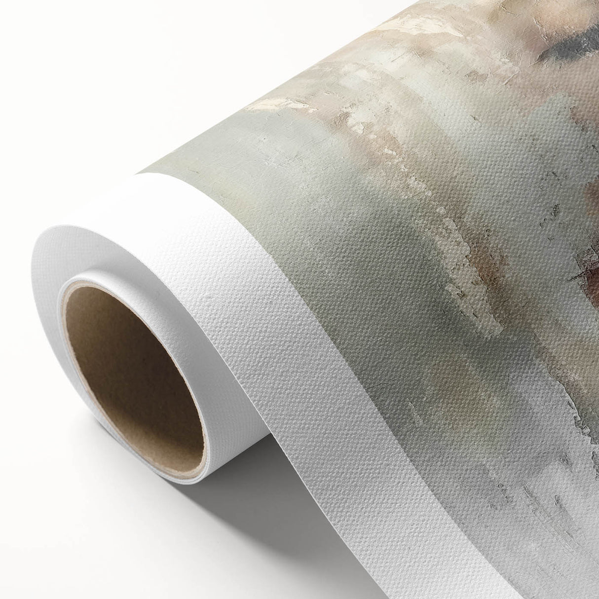 Abstract figurative wall art on rolled canvas showcasing vibrant colors and dynamic shapes, perfect for modern decor; securely packaged for easy handling.