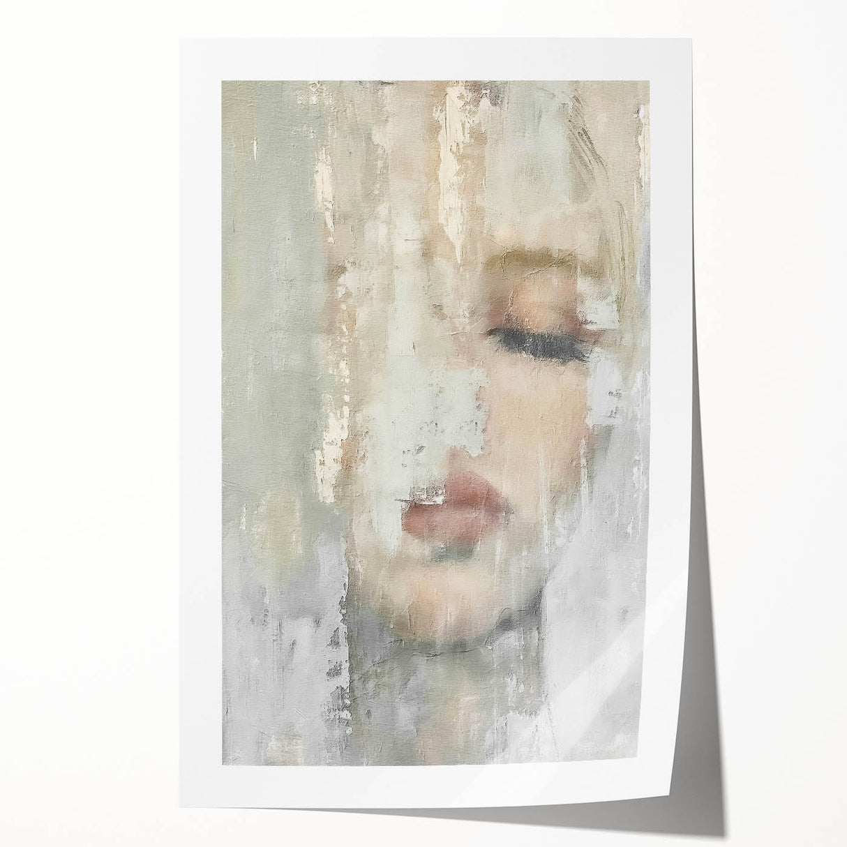 Abstract figurative wall art print showcasing vibrant colors and unique shapes, rolled and ready for display, emphasizing modern artistic expression and creativity.