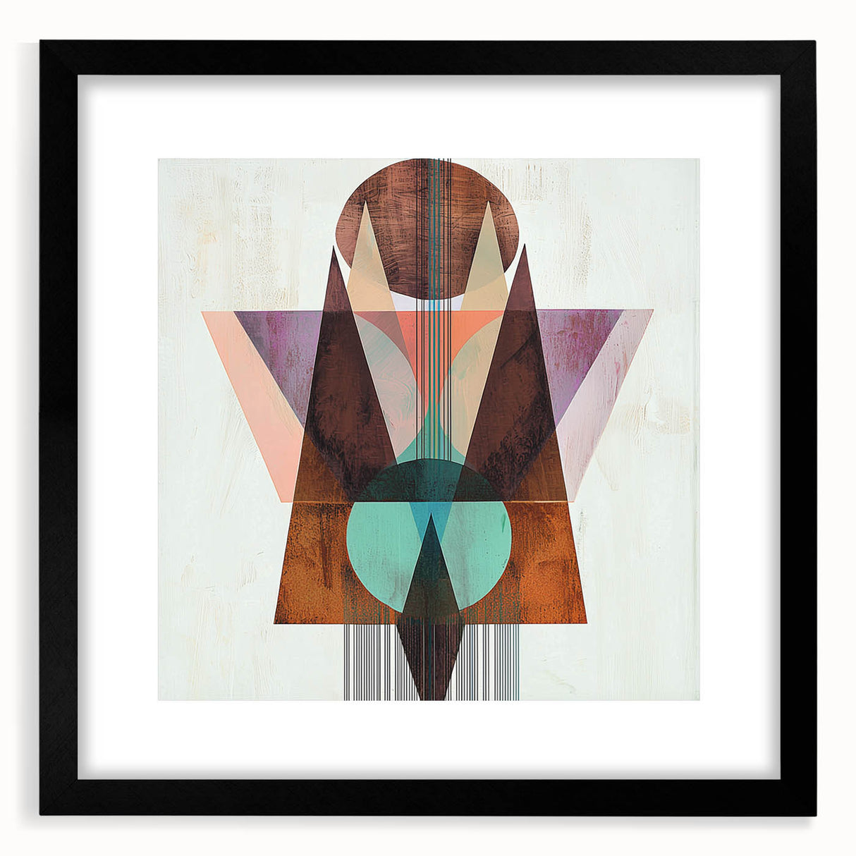 Abstract geometric frame with a matte black finish, showcasing a modern design perfect for contemporary decor, emphasizing clean lines and stylish aesthetics.