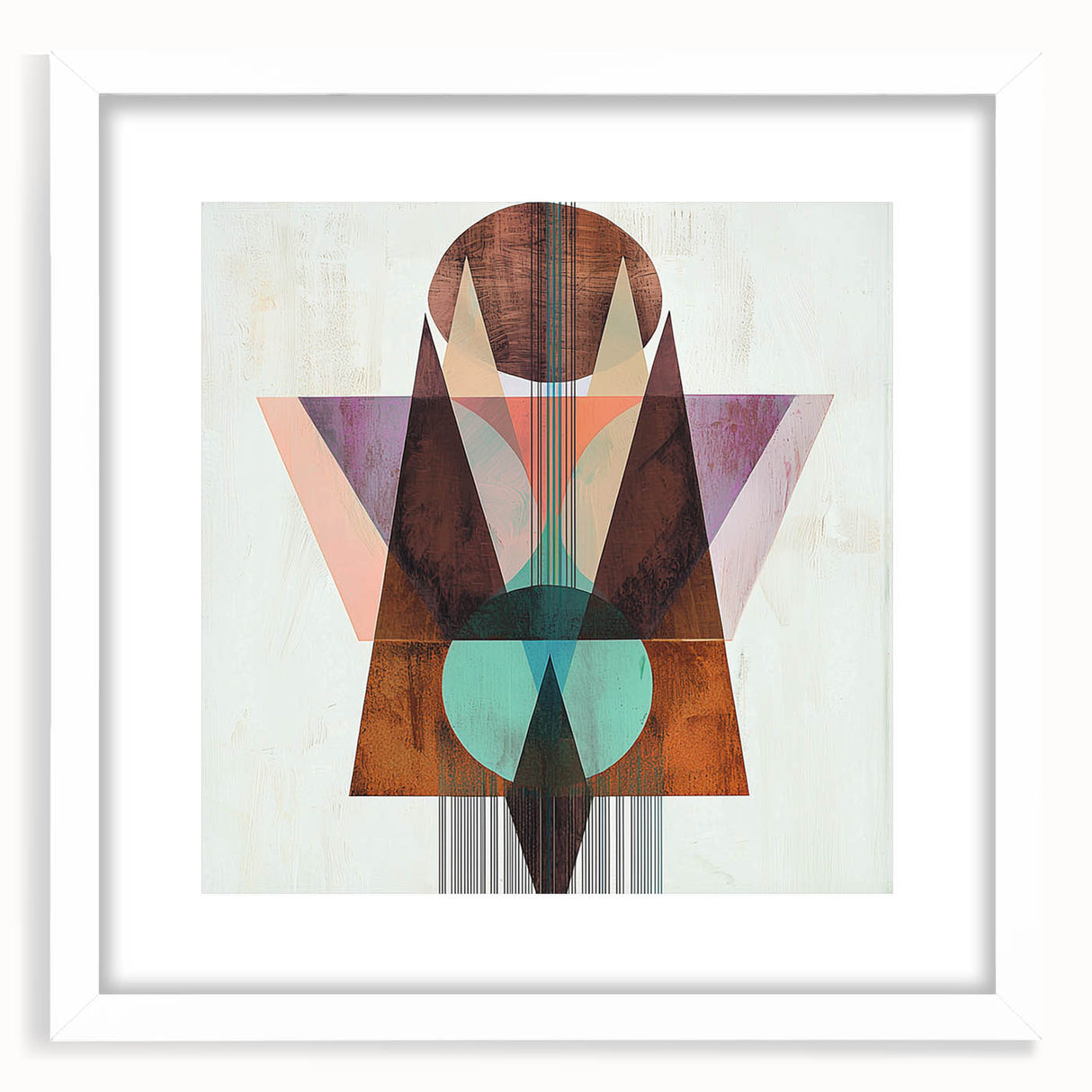 Abstract geometric frame in matte white, showcasing a modern design with clean lines and angles, perfect for contemporary home decor or art displays.