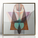 Framed geometric abstract art piece with a gold accent, showcasing sharp lines and modern design, perfect for contemporary home decor and interior styling.
