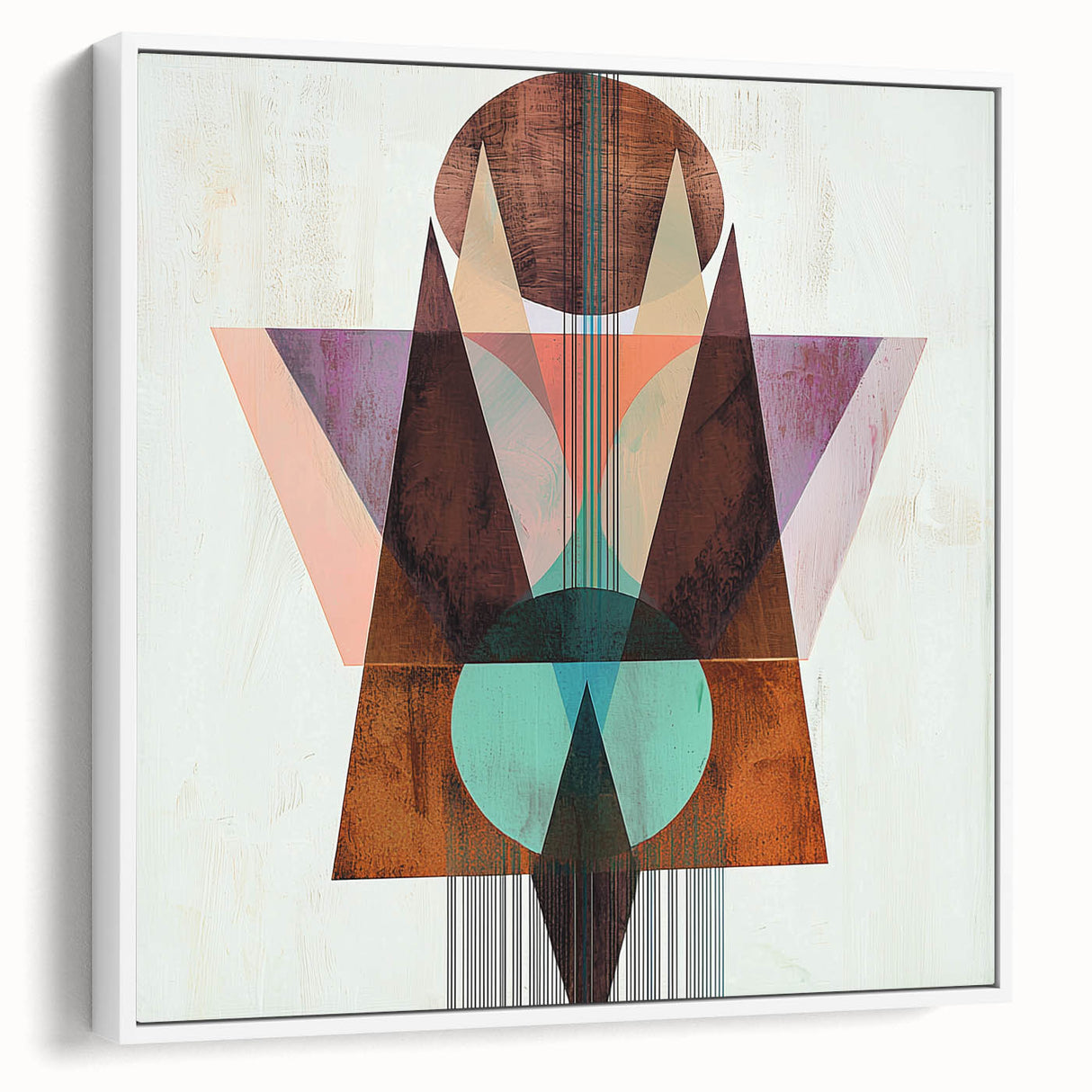 Abstract geometric framed canvas artwork showcasing a modern white design with sharp angles and clean lines, perfect for contemporary home decor.