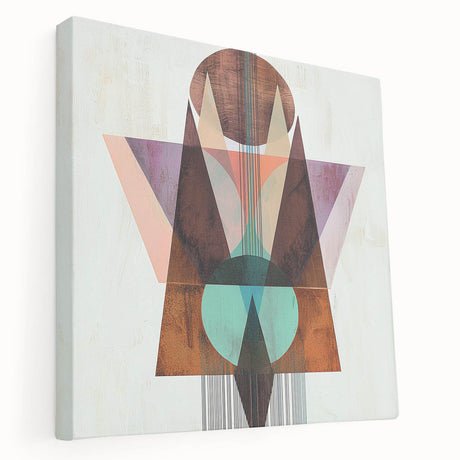 Abstract geometric canvas artwork showcasing vibrant colors and dynamic shapes, displayed from a side view, perfect for modern home decor or office spaces.