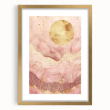 Abstract landscape wall art framed with a gold mat, showcasing vibrant colors and intricate patterns, ideal for modern home decor. Perfect for adding elegance to living spaces.