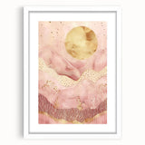 Abstract landscape wall art framed in white with a mat, showcasing a serene blend of soft colors and organic shapes, perfect for modern home decor.