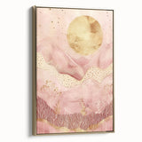 Framed abstract landscape wall art showcasing gold accents and a modern design, perfect for enhancing contemporary home decor with elegance and style.