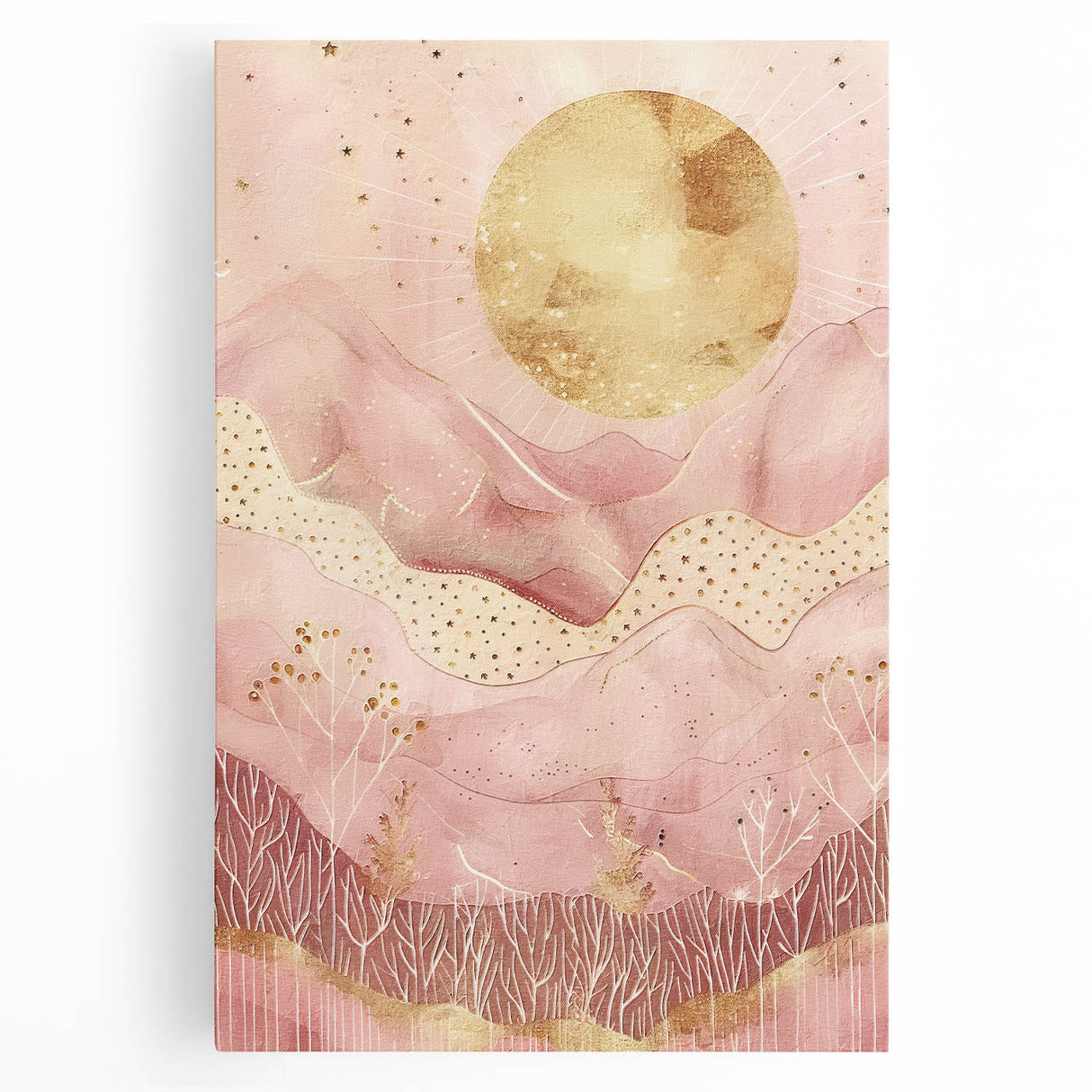 Abstract landscape wall art on stretched canvas, showcasing vibrant colors and fluid shapes, perfect for modern home decor. Ideal for adding a touch of creativity to any living space.