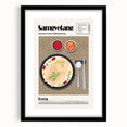 Extra large framed abstract art print featuring colorful, textured images of various food dishes.
