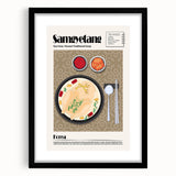 Extra large framed abstract art print featuring colorful, textured images of various food dishes.