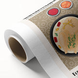 Art Deco poster featuring an array of colorful food dishes on rolled canvas.