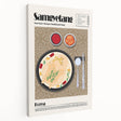 Large canvas featuring an assortment of colorful food dishes, ideal for kitchen wall art.