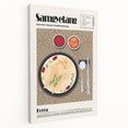 Large canvas featuring an assortment of colorful food dishes, ideal for kitchen wall art.