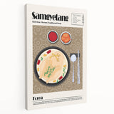 Large canvas featuring an assortment of colorful food dishes, ideal for kitchen wall art.