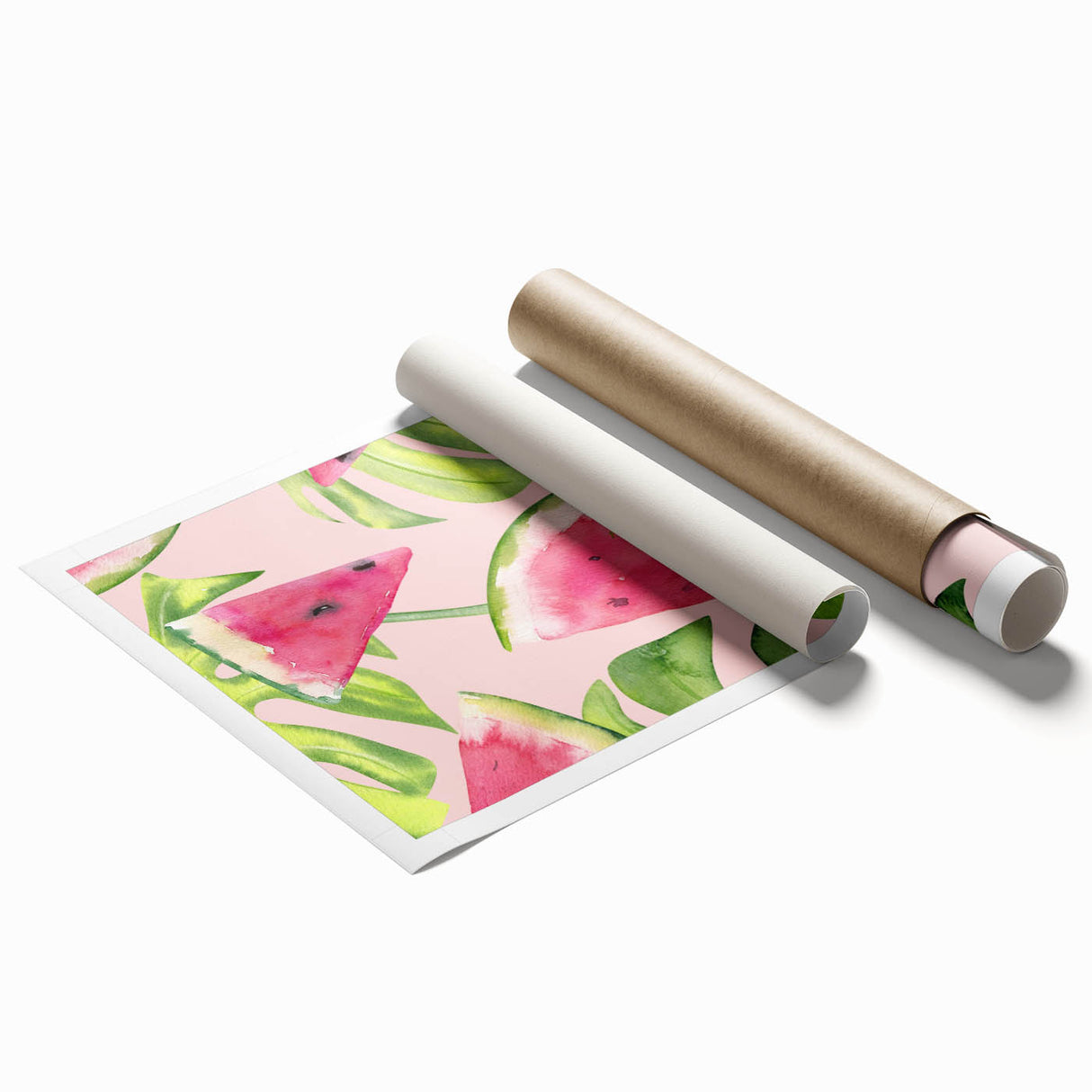 Extra large rolled print featuring assorted fruits in vibrant colors, ideal for classy bathroom or large living room decor.