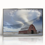 Framed acrylic wall art featuring a silver barn landscape design, showcasing detailed textures and vibrant colors, perfect for modern home decor.