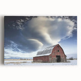 Landscape canvas print showcasing a vibrant barn scene, featuring rich colors and detailed textures, ideal for rustic home decor and art enthusiasts.
