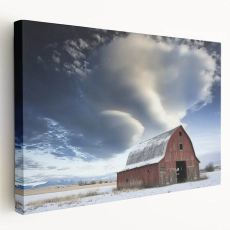 Stretched canvas artwork showcasing a serene landscape scene of a rustic barn surrounded by lush greenery, perfect for enhancing home decor with rural charm. The vibrant colors and detailed textures offer a warm, inviting atmosphere ideal for living spaces or offices.