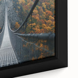 Close-up of a framed landscape canvas showcasing a serene bridge scene with vibrant colors and detailed textures, perfect for home decor and art enthusiasts.