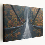 Stretched canvas artwork depicting a serene landscape bridge scene, showcasing lush greenery and a tranquil water reflection, ideal for enhancing home decor with nature-inspired aesthetics.