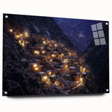 Acrylic landscape artwork showcasing vibrant canyons in rich colors, viewed from the side with sleek pins holding it in place, ideal for modern home decor.